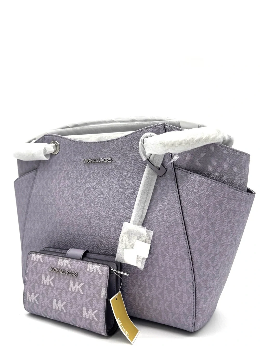 Michael Kors Large Signature Logo Shoulder Bag w Matching Bifold Wallet - Lilac